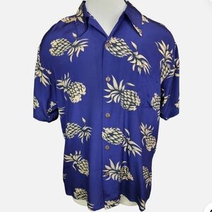 Avanti Button Front 100% Silk Hawaiian Pineapple Print S/S Shirt - XL